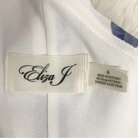 ELIZA J One Shoulder Sheath Dress Size 6 Blue Floral Print Metallic Ruffle New - Picture 5 of 13